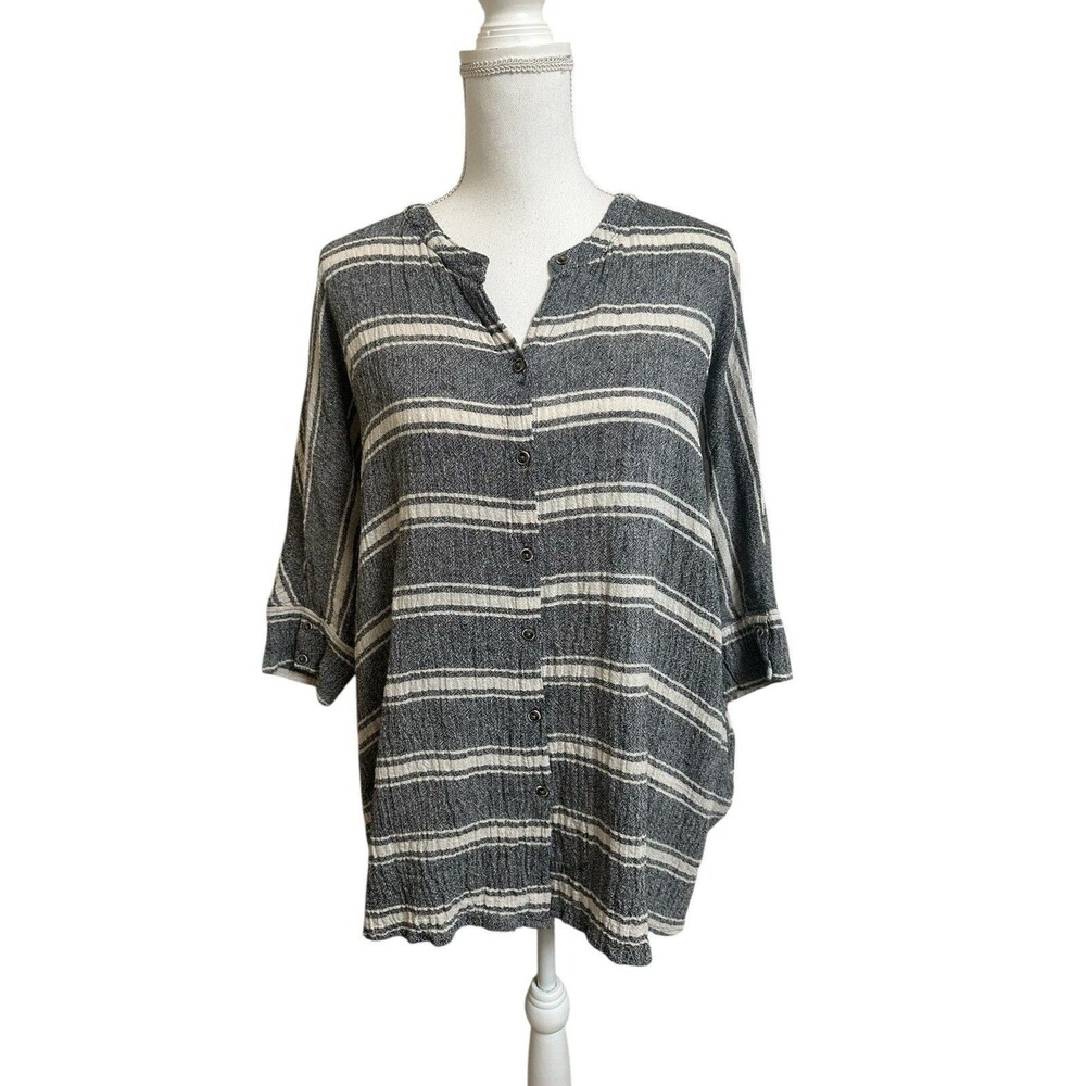 Free People Women's XS Extra Small Linen Blend Stripe Oversize Tunic Shirt Top